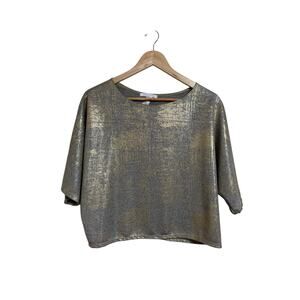 Caution to the Wind Women's Gold Metallic Shimmer Short Sleeve Cropped Tee Large